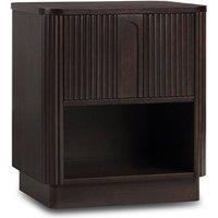 Teamson Home Reeded Bedside Table with Shelf & Push-Open Drawer in Dark Brown
