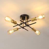 Pheashine Modern Gold Chandelier E27 Ceiling Light With Light Bulb in Black