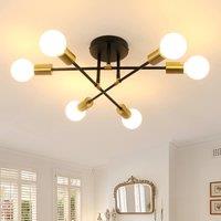 Pheashine Modern Black Ceiling Light With Gold 6 Heads With Light Bulb