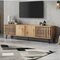 STILVORA TV Stand with 4 Doors & 8 Shelves, Natural Wood Effect