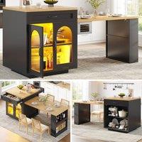 ModernLuxe Extendable kitchen island with LEDs + 2 drawers in Black