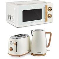VonShef Cream Fika 1.7L Kettle, 2 Slice Toaster & 20L Microwave Set