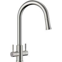 Appaso Kitchen Tap Dual Lever, 2 Handles Monobloc Sink Mixer Taps in Metallic Silver