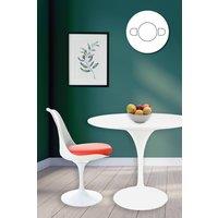 Fusion Living Tulip Set - White Medium Circular Table & Two Chairs with PU Cushion in Red