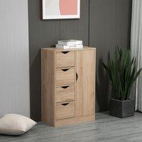 HOMCOM Bathroom Floor Cabinet Freestanding Storage Unit with 4 Drawers for Living Room in Light Brown