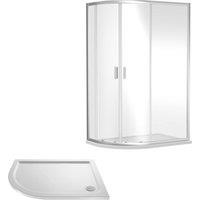 Balterley Ruwa Offset LH Quadrant: Door, Panel, Tray, 1000 x 800 mm Chrome/White in Silver