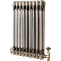 Monstershop Traditional 2 Column Radiator & Valves - 600 x 425mm - Raw Metal in Silver