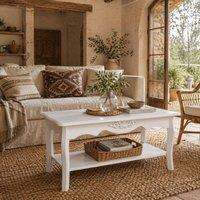 Wyld Haus Noketa White Rectangular Mid Century Coffee Table with Storage Shelf