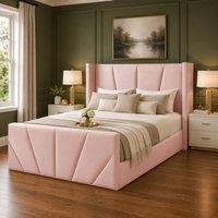 Desire Deco Plush Velvet Carson Wingback Ottoman Storage Bed Frame in Pink | Size: Single