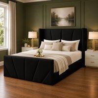 Desire Deco Plush Velvet Carson Wingback Ottoman Storage Bed Frame in Black | Size: Single