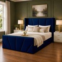 Desire Deco Plush Velvet Carson Wingback Ottoman Storage Bed Frame in Blue | Size: Single