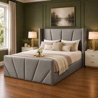 Desire Deco Plush Velvet Carson Wingback Ottoman Storage Bed Frame in Grey | Size: Double