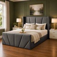 Desire Deco Plush Velvet Carson Wingback Ottoman Storage Bed Frame in Charcoal | Size: Double