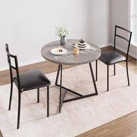 London Boutique 3PCS Dining Table Set Round Kitchen Table & 2 Upholstered Chairs in Grey