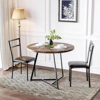 London Boutique 3PCS Dining Table Set Round Kitchen Table & 2 Upholstered Chairs in Brown