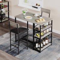 London Boutique 3PCS Dining Table Set Bar Height Kitchen Table & 2 Chairs w/ 3 Shelves in Grey