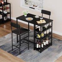 London Boutique 3PCS Dining Table Set Bar Height Kitchen Table & 2 Chairs w/ 3 Shelves in Black