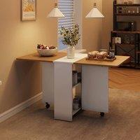 London Boutique Folding Kitchen Dining Table w/ Wheels Drop Leaf Table w/ Shelves in White