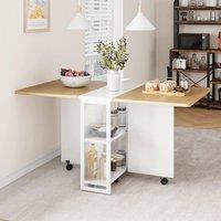 London Boutique Mobile Drop Leaf Dining Table w/ Shelves Convertible Kitchen Table in White
