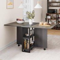 London Boutique Mobile Drop Leaf Dining Table w/ Shelves Convertible Kitchen Table in Grey