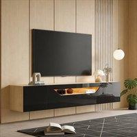 BTM Floating High Gloss TV Stand with LED, Wall Mounted, 180cm in Black