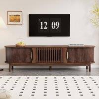 BTM Oval TV Stand with Sliding & Pull-Down Doors in Brown