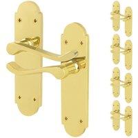 AFIT Brass Door Handles Latch, 5 Pairs Polished Brass Backplate Handles in Gold | Size: 150mm x 150mm