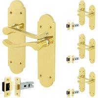 AFIT Brass Door Handles with Latch, 4 Pairs Polished Brass Backplate in Gold | Size: 150mm x 150mm