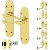 AFIT Brass Door Handles with Latch, 6 Pairs Polished Brass Backplate in Gold | Size: 150mm x 150mm