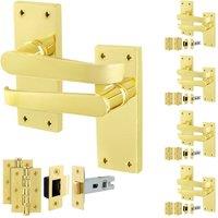 AFIT Brass Door Handles Latch Set, 5 Pairs Polished Brass Backplate in Gold | Size: 150mm x 150mm