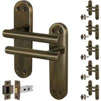 AFIT T-Bar Antique Brass Internal Handles With Latch Backplate x6 Pair in Bronze | Size: 150mm x 150mm