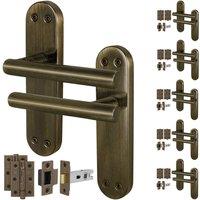 AFIT T-Bar Antique Brass Latch Backplate Handles & Hinges x6 Pair in Bronze | Size: 150mm x 150mm