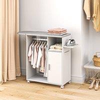 HOMCOM Rolling Ironing Board Cabinet, Foldable Ironing Station with Storage in White