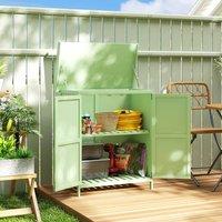 OUTSUNNY Wooden Garden Storage Shed w/Hinged Roof & Shelf, Light Green | Size: 0.6m2