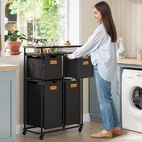 VASAGLE Mobile Sorting Laundry Station Hampers with Wheels Removable Bags in Black
