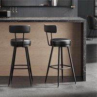 VASAGLE Two Swivel Bar Stools Counter Chairs with Backs Synthetic Leather in Black