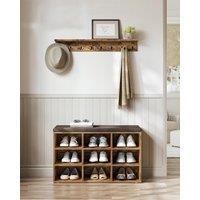 VASAGLE 9 Compartment Shoe Storage Bench Adjustable Shelves Padded Seat in Brown