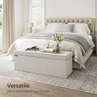 SONGMICS Extra Large Foldable Storage Ottoman Cube Heavy Duty Bench in Off-White