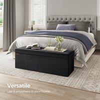 SONGMICS Extra Large Foldable Storage Ottoman Cube Heavy Duty Bench in Black