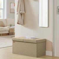 SONGMICS Medium Foldable Storage Bench Ottoman Flipping Lid Heavy Duty in Brown