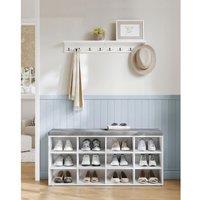 VASAGLE 12 Compartment Shoe Storage Bench Adjustable Shelves Padded Seat in White