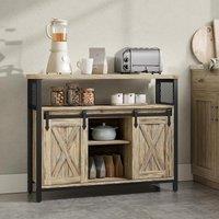 VASAGLE Sideboard Kitchen Cabinet 2 Sliding Barn Doors Adjustable Shelves in Light Tan
