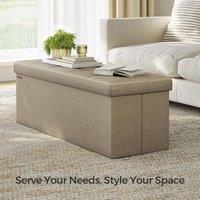 SONGMICS Large Storage Ottoman Bench Folding Foot Rest End Bed Easy Assembly in Camel