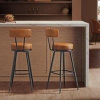 VASAGLE Two Swivel Bar Stools Counter Chairs with Backs Synthetic Leather in Brown