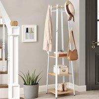 VASAGLE Industrial Coat Stand with 3 Shelves Ladder Design Hooks in Natural