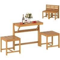 Gymax Outdoor 3-in-1 Dining Table With 2 Built-in Chairs 2-Tier Plant Stand in Natural