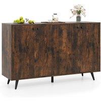 Costway Buffet Sideboard Mid Century Modern 4-Door Storage Cabinet in Brown