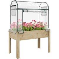 NESTLUNE Wooden Raised Planter, Garden Bed with Greenhouse in Natural | Size: 1.25kg