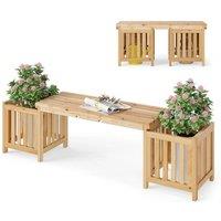 KORVIXA 2-in-1 Wooden Planter & Bench Raised Garden Bed Bench Combination in Beige | Size: 100 cm x 100 cm
