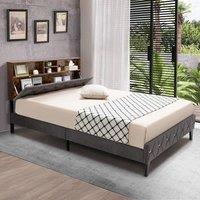 NESTLUNE Double Size Bed Frame Padded Platform Bed in Grey | Size: Cot